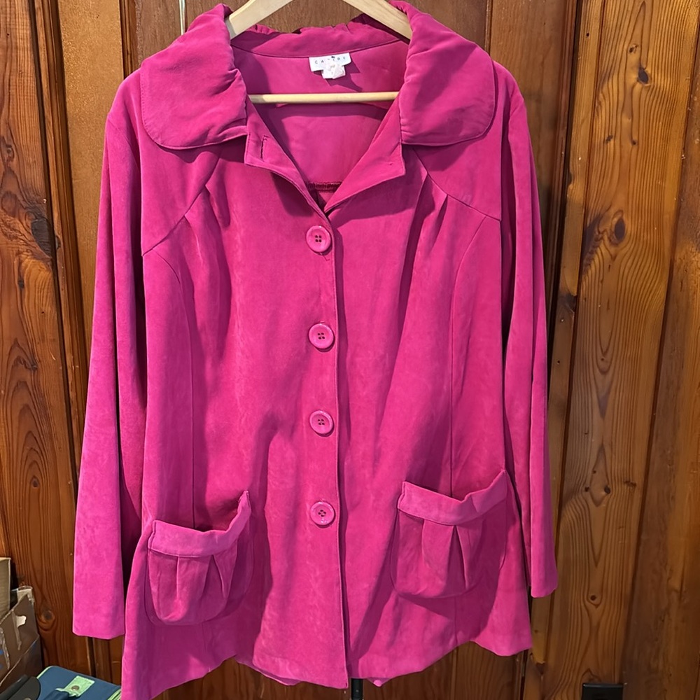 Vintage Magenta CARIBE USA Jacket Blazer Velvet Faux Suede XL-2X